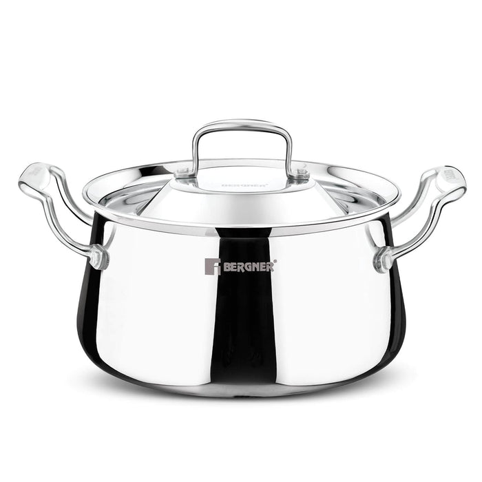 Bergner Argent Samsara Triply Stainless Steel Biryani Handi with lid, induction compatible cookware.