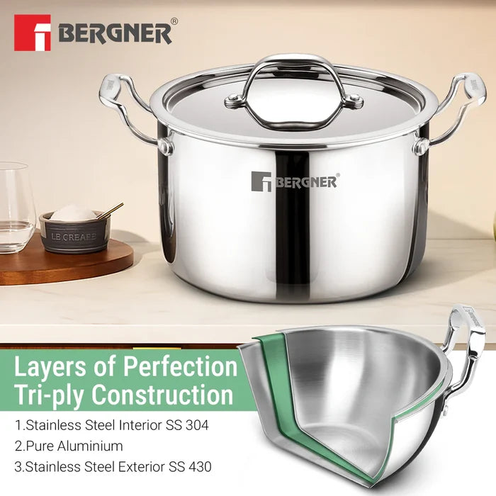 Bergner Argent Samsara stockpot with stay cool cast handles for safe and comfortable lifting