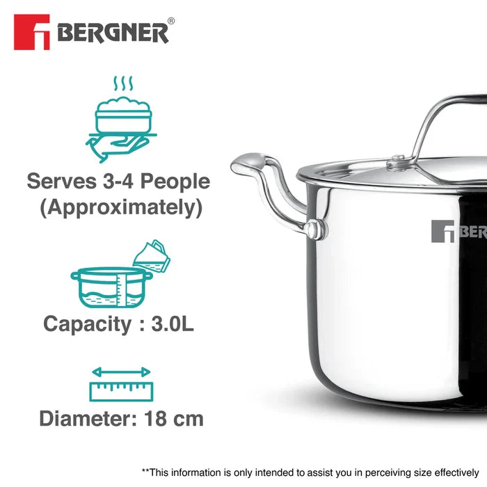 Bergner Argent Samsara Triply Stockpot 18cm 3L compact size for couples and small households