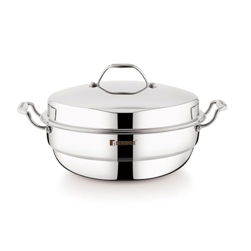 Bergner Argent Triply Multi-Kadai Set 6L - Stainless Steel, Induction Ready + Accessories & 5-Yr Warranty