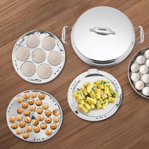 Bergner Argent Triply Multi-Kadai Set 6L - Stainless Steel, Induction Ready + Accessories & 5-Yr Warranty