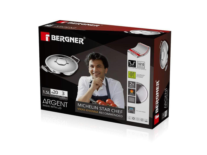 Bergner Argent Triply Stainless Steel Kadai - KITCHEN MART
