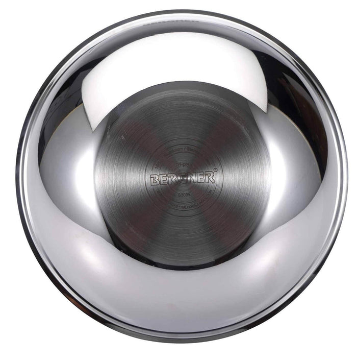 BERGNER Argent TriPly Stainless Steel Tasra with Lid - Induction & Gas Compatible Food Safe Cookware