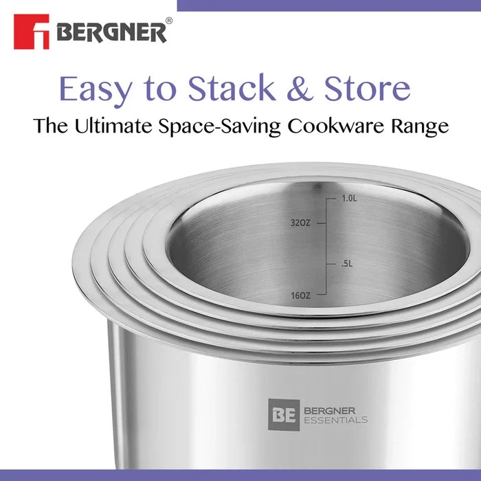 Professional grade Bergner triply tope set with mirror finish for gas and induction cooktops