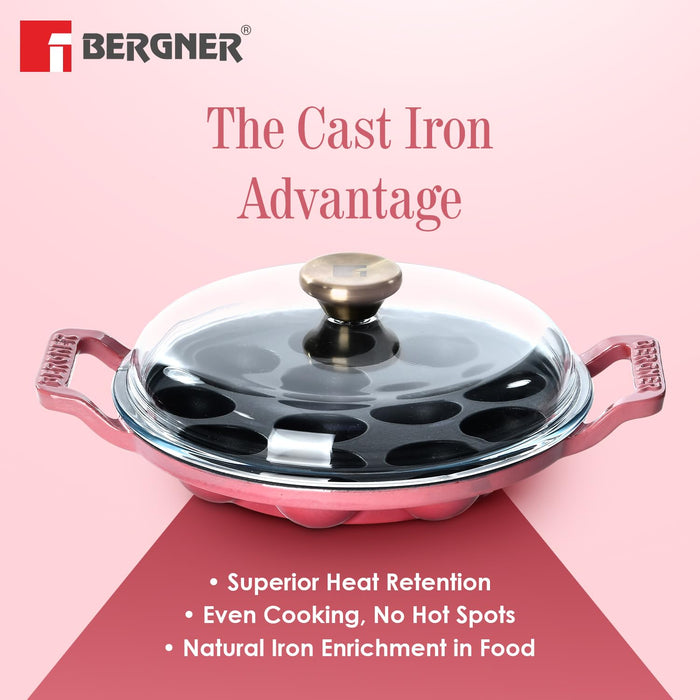 Induction-compatible cast iron paniyaram pan 12 pits Bergner BG-34485-PK