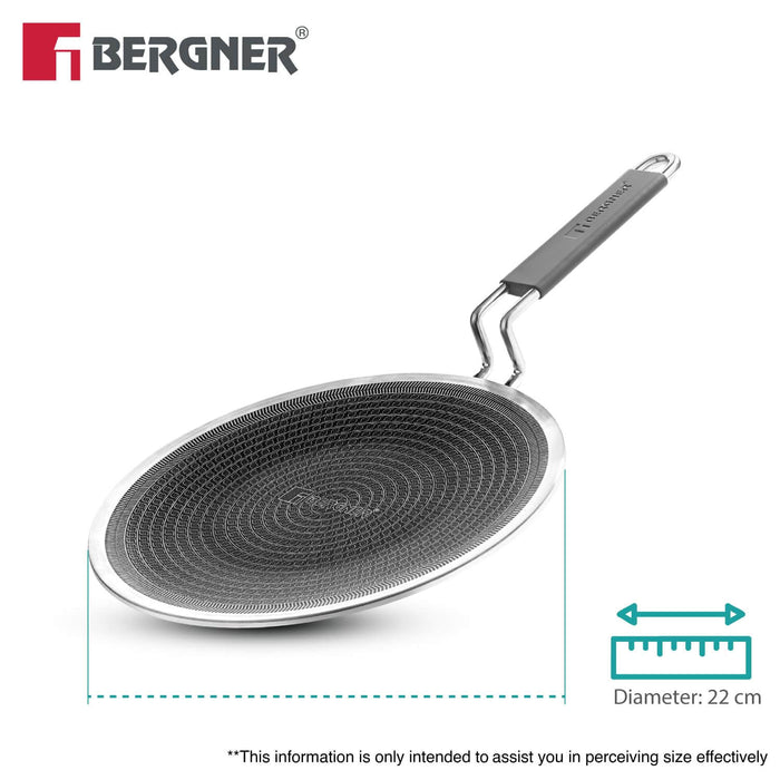 Metal spatula friendly roti tawa with heat-resistant handle and tri-ply construction