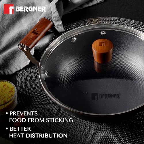 Bergner Odin 24 cm Cast Iron Kadai/Kadhai with Glass Lid, 2.2 L Capacity
