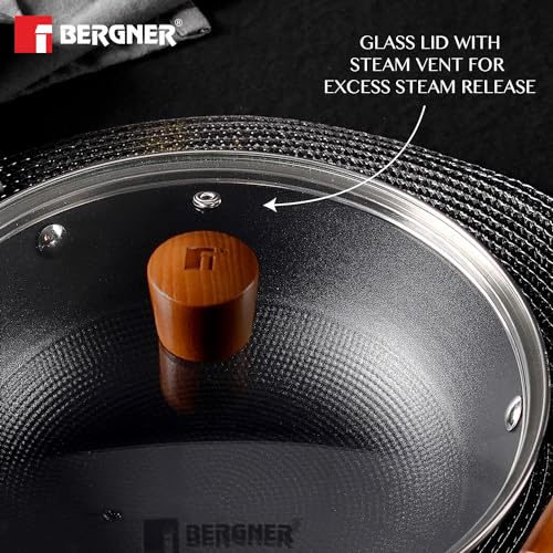 Bergner Odin 24 cm Cast Iron Kadai/Kadhai with Glass Lid, 2.2 L Capacity