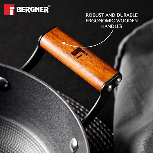 Bergner Odin 24 cm Cast Iron Kadai/Kadhai with Glass Lid, 2.2 L Capacity