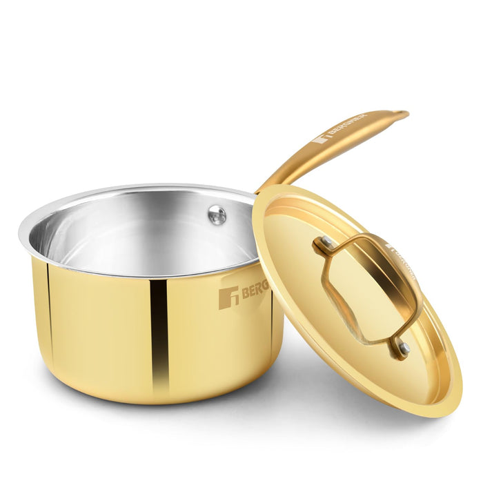 Bergner Peetlam 16cm brass saucepan with lid and golden handle