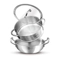 Bergner Tri-Ply Stainless Steel Cookware Set - 24cm Kadai, Steamer with Glass Lid, Induction Compatible