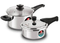Bergner Trimax stainless steel pressure cooker combo with glass lid on white background