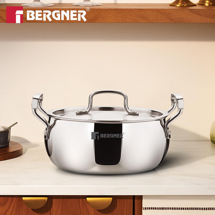Three-piece belly shape casserole set with stainless steel lids by Bergner TriPro