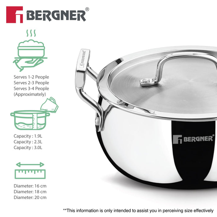 Mirror finish triply casserole set with matching lids for all cooktop types