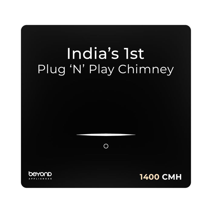 Beyond Appliances Cube Pro black ductless kitchen chimney with touch control panel