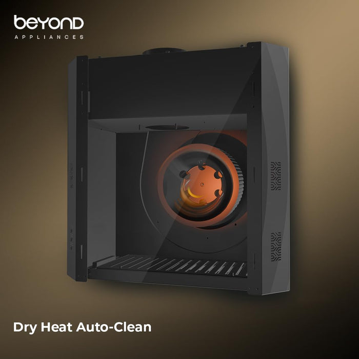 Beyond black chimney with feather-touch control and LED lighting