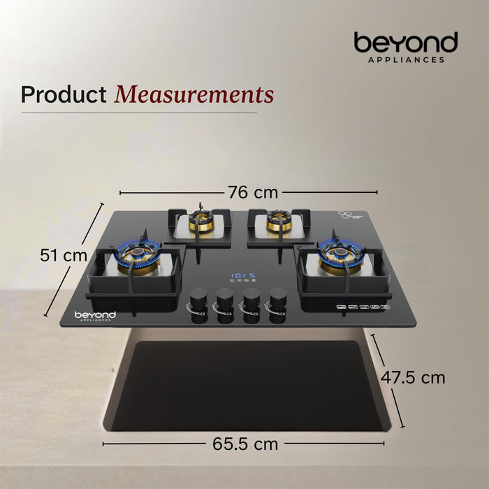 Beyond Dorado 4 burner gas hob product dimensions 76 cm width 51 cm depth measurement diagram