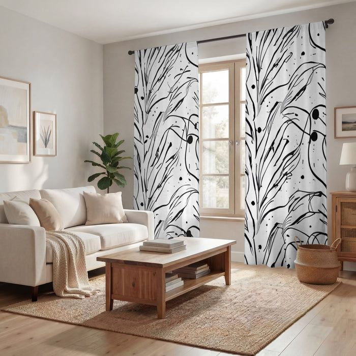 Black and White Organic Line Pattern Window Curtains