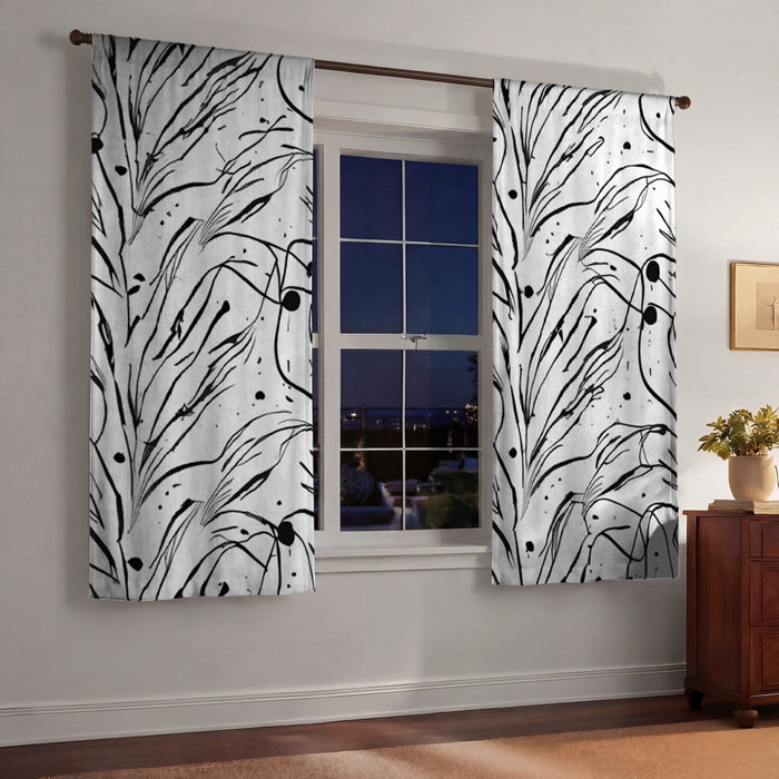 Black and White Organic Line Pattern Window Curtains