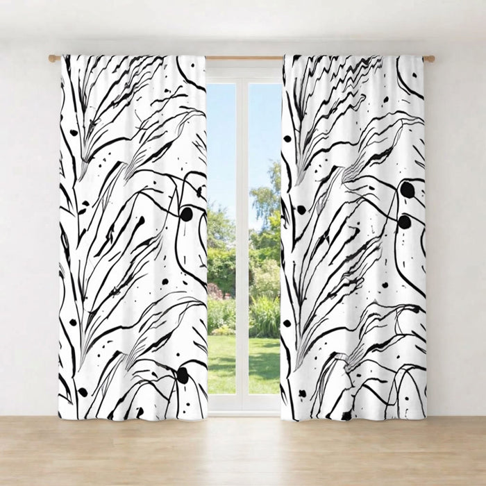 Black and White Organic Line Pattern Window Curtains