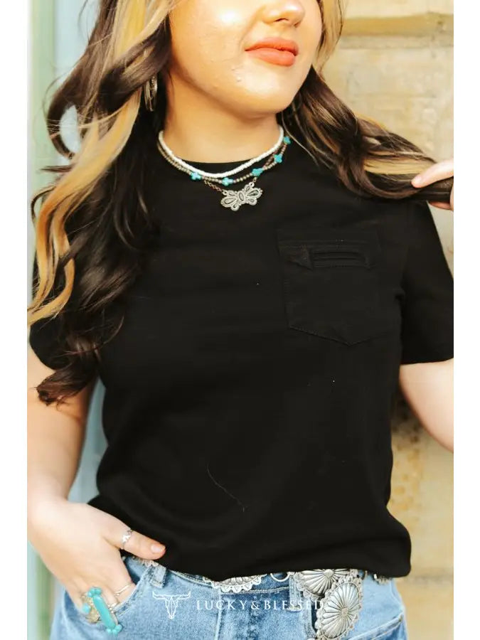 Black Short Sleeve Arrow Pocket Tee