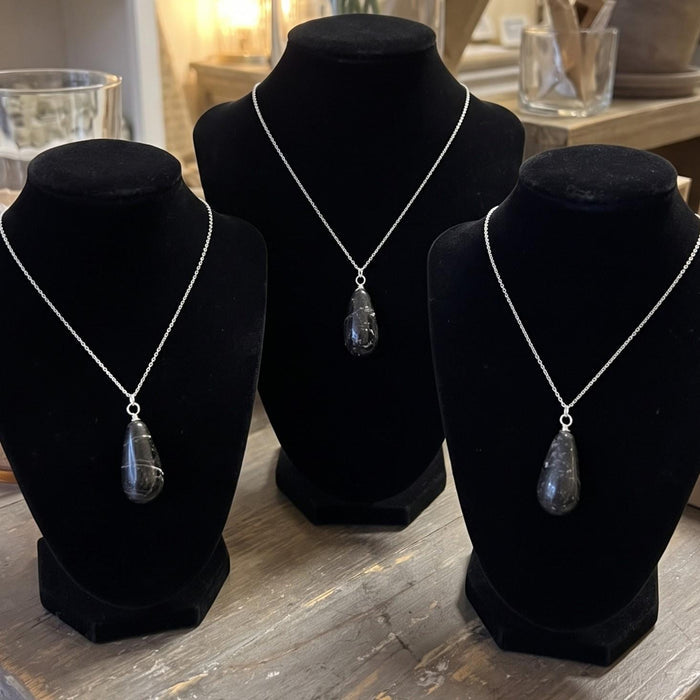 Black Tourmaline Pendulum Pendant (Silver Plated Bail)