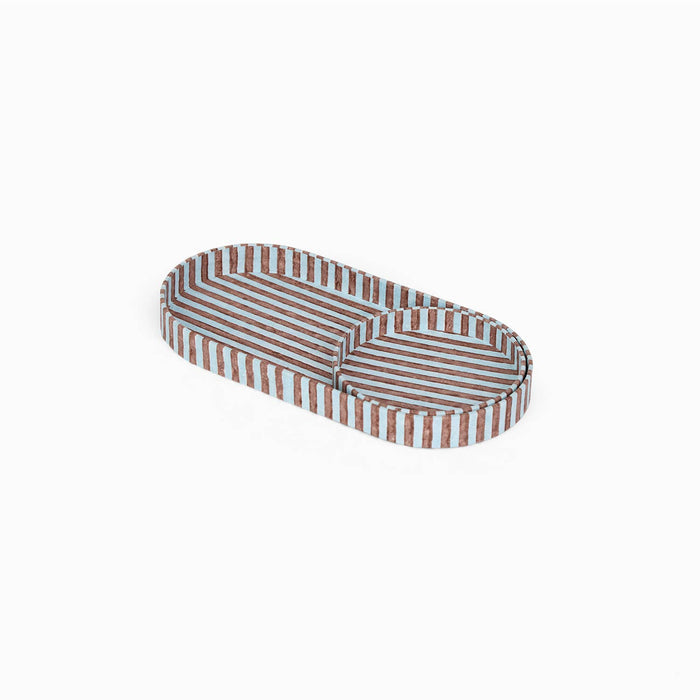 Block Printed Round Desk Tray Set, Classic Stripe Blue
