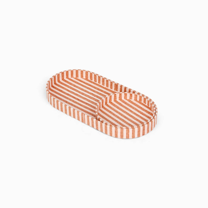 Block Printed Round Desk Tray Set, Classic Stripe Orange