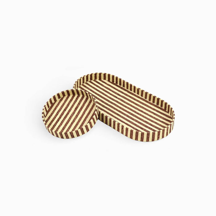 Block Printed Round Desk Tray Set, Ochre