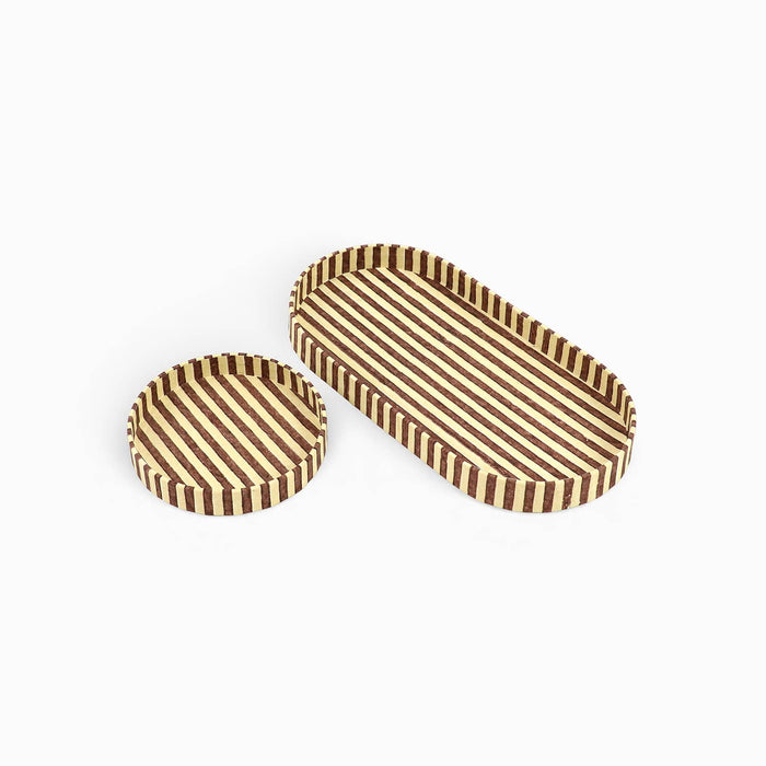 Block Printed Round Desk Tray Set, Ochre
