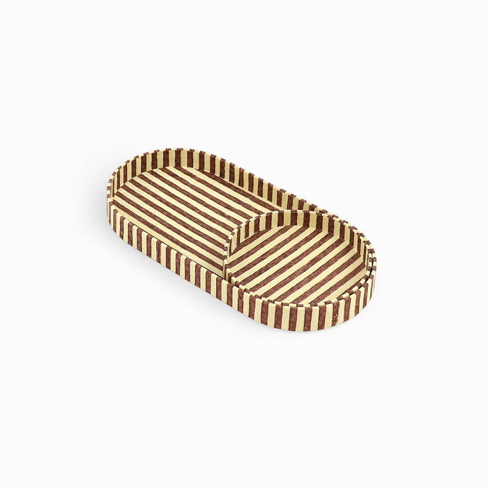 Block Printed Round Desk Tray Set, Ochre