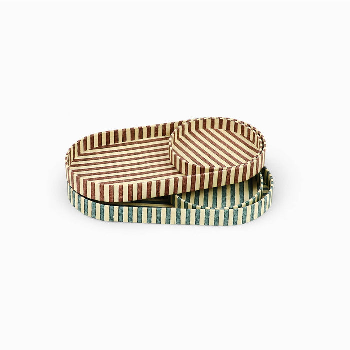 Block Printed Round Desk Tray Set, Ochre