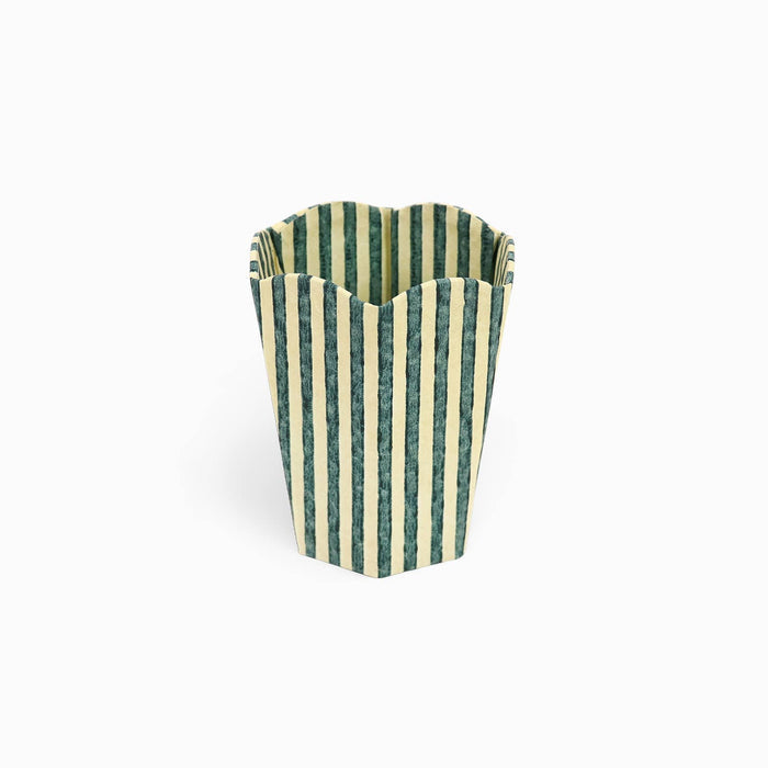 Block Printed Scalloped Pen Pot, Classic Stripe Blue Ochre