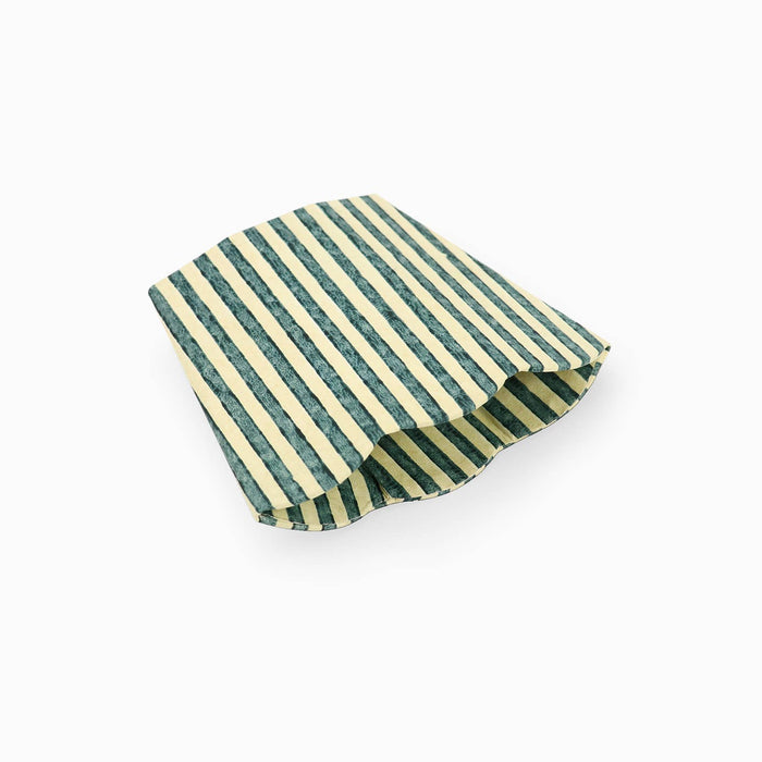 Block Printed Scalloped Pen Pot, Classic Stripe Blue Ochre
