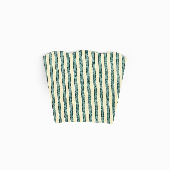Block Printed Scalloped Pen Pot, Classic Stripe Blue Ochre