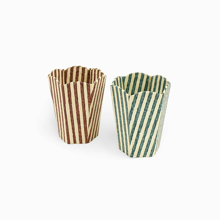 Block Printed Scalloped Pen Pot, Classic Stripe Blue Ochre