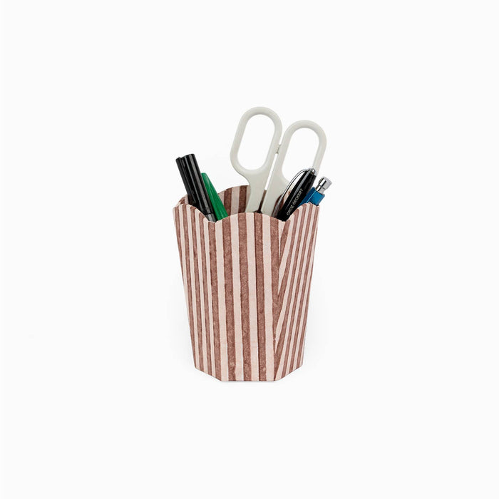 Block Printed Scalloped Pen Pot, Classic Stripe Peach