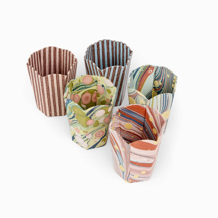 Block Printed Scalloped Pen Pot, Classic Stripe Peach