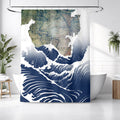 Blue Coastal Wave Map Artwork Shower Curtain
