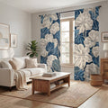 Blue Floral Botanical Pattern Window Curtains