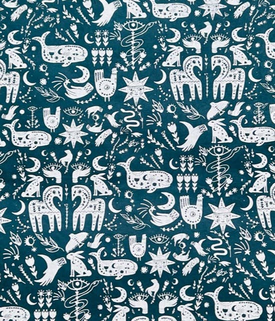 Blue Folkloric Wrapping Paper Sheet