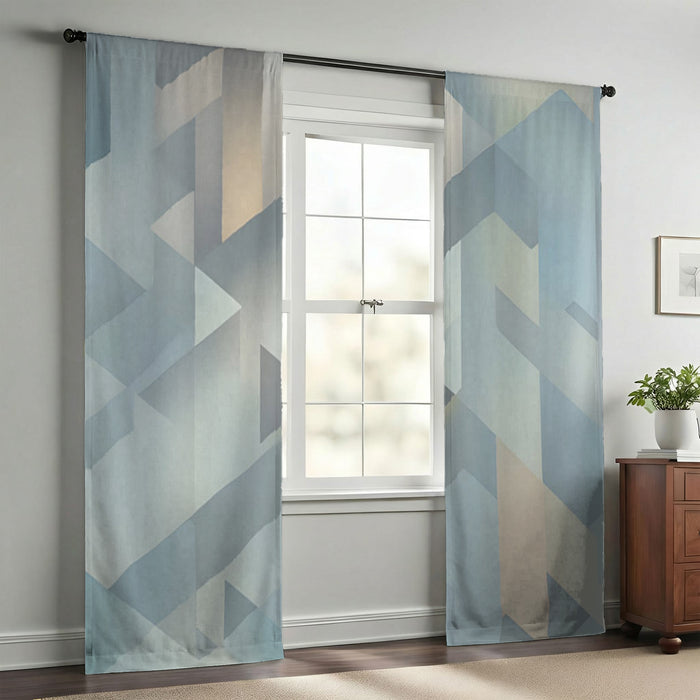 Blue Geometric Facet Pattern Window Curtains