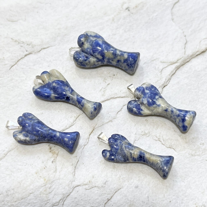 Blue Sodalite Crystal Angel Pendant (Silver Bail)
