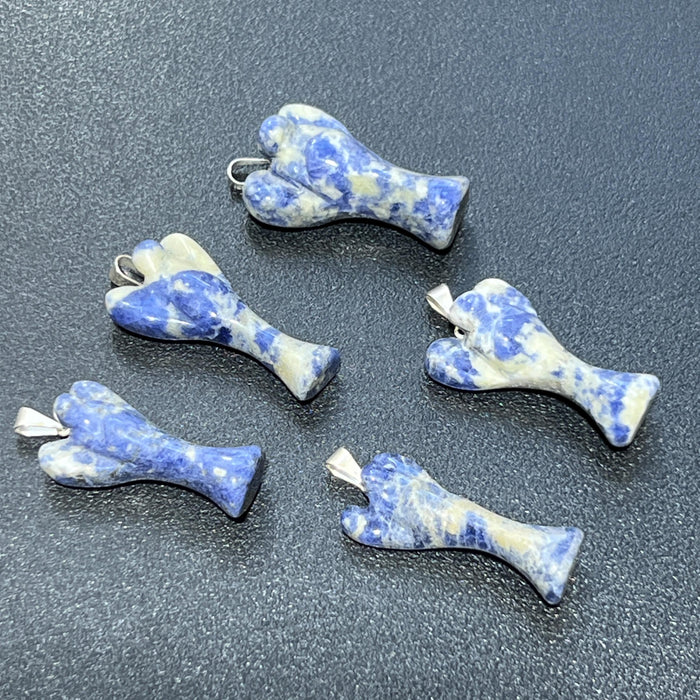 Blue Sodalite Crystal Angel Pendant (Silver Bail)