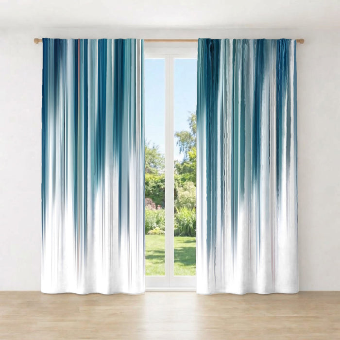 Blue Vertical Gradient Stripe Pattern Window Curtains