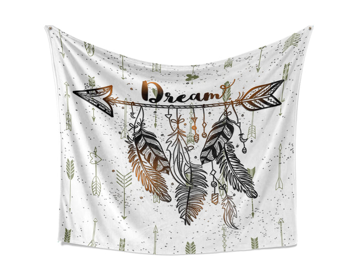 Boho Arrows Throw Blanket | Fleece and Minky Material Options | Arrows and Feathers - Deja Blue Studios