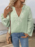 Boho Embroidery Cotton Blouse Women V Neck Bohemian Top