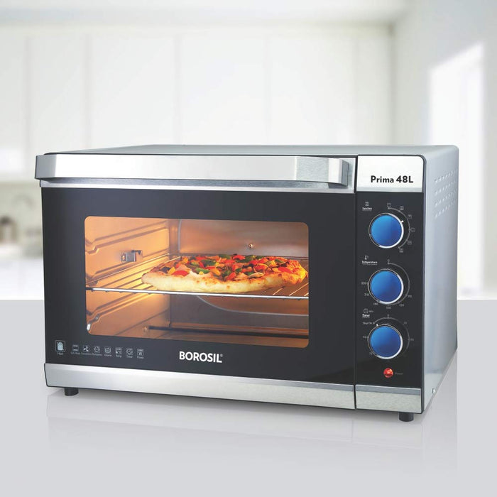 Borosil Prima 48L Oven Toaster Griller (OTG) Motorized Rotisserie, Convection Heating
