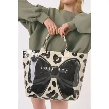 Bow Leopard Print Sleek Tote Bag