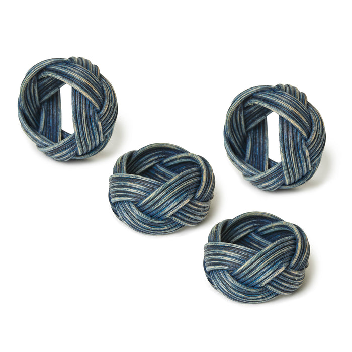 Braided Weave Blue Napkin Rings - Set of 4